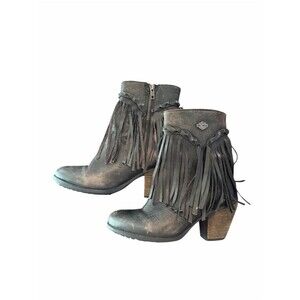Harley Davidson Size 7.5 Retta Distressed Fringe Leather Booties Boots Western